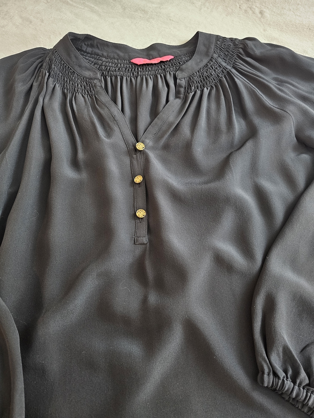 Black Women’s Silk Blouse with Gold Buttons